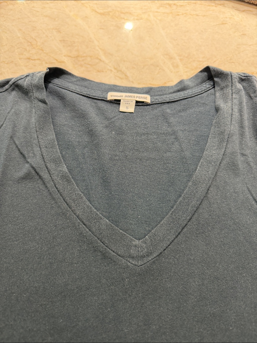 James Perse Short Sleeve V-Neck Tee in Slate Blue